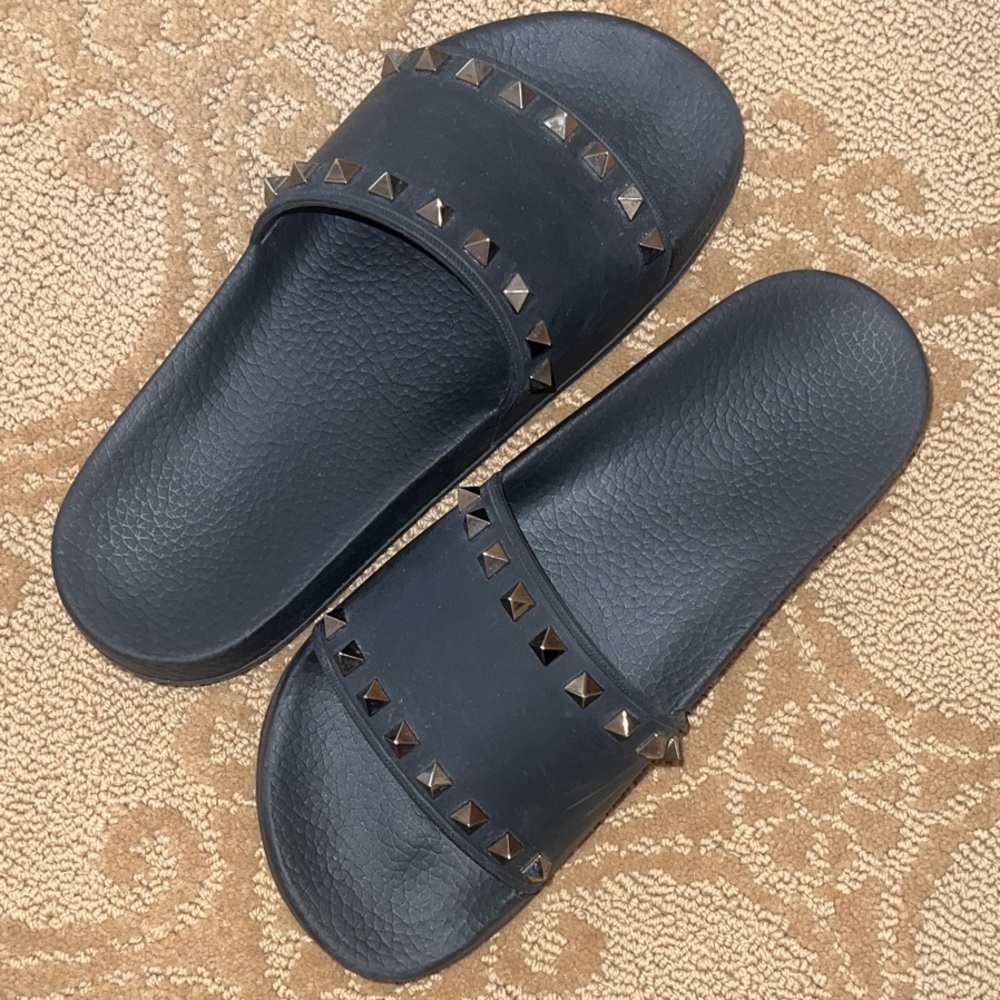 Valentino Studded Black Slide Sandals